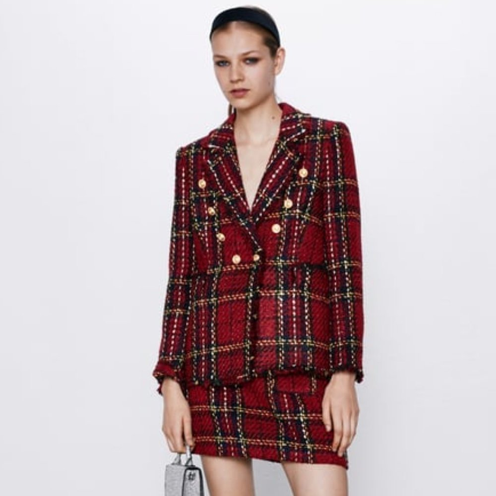 Zara Plaid Blazer Red
